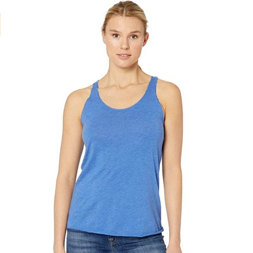 Clementine Womens Blue Triblend Racerback Tank